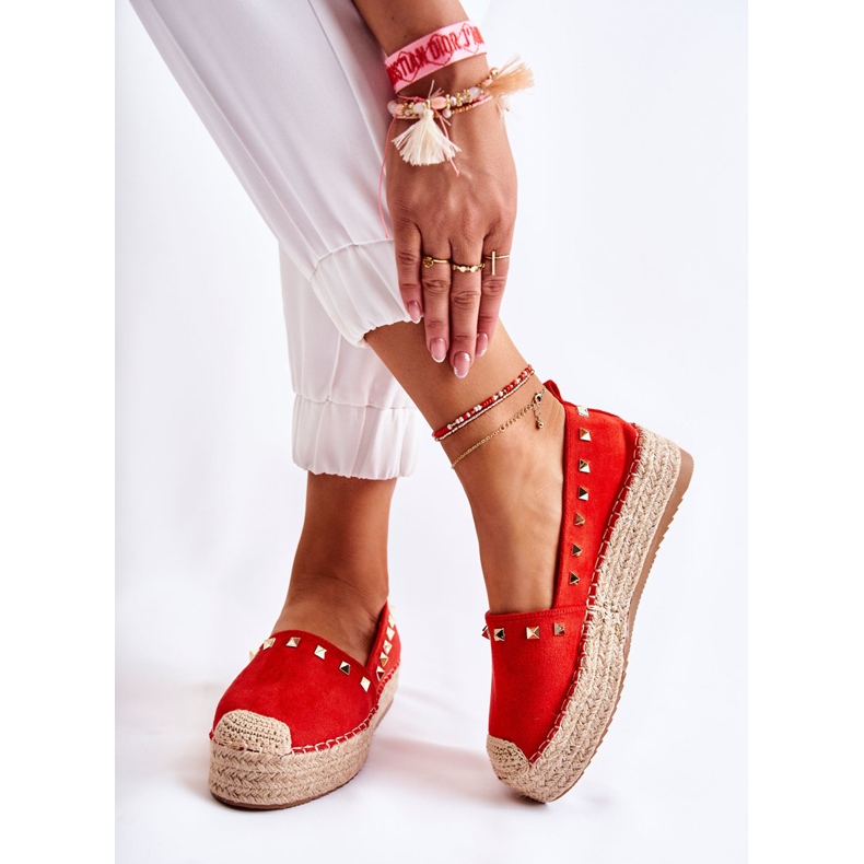 WT1 Alpercatas femininas com tachas vermelhas de Laross vermelho 2 WT1 Alpercatas femininas com tachas vermelhas de Laross vermelho 2