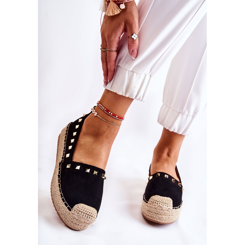 WT1 Espadrilhas femininas com tachas pretas Laross preto 1 WT1 Espadrilhas femininas com tachas pretas Laross preto 1