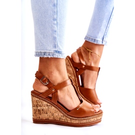 PG1 Sandálias clássicas de couro com cunha Valorin marrom 2