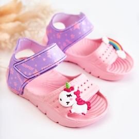 WJ1 Sandálias leves para crianças com decorações em rosa e roxo 1