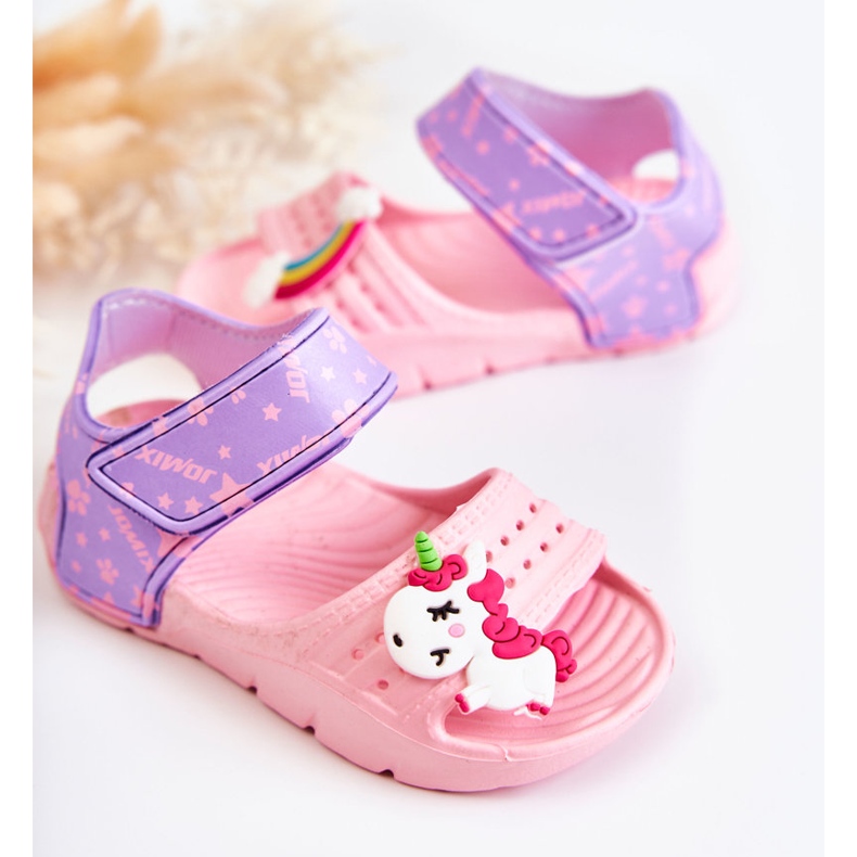 WJ1 Sandálias leves para crianças com decorações em rosa e roxo 2