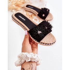 WJ1 Chinelos femininos com flores de material Susana preta preto 1 WJ1 Chinelos femininos com flores de material Susana preta preto 1