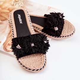 WJ1 Chinelos femininos com flores de material Susana preta preto 2 WJ1 Chinelos femininos com flores de material Susana preta preto 2
