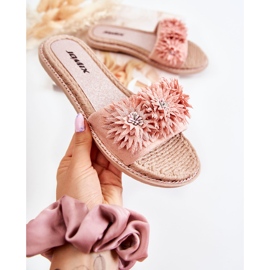 WJ1 Chinelos femininos com flores de tecido rosa Susana 1