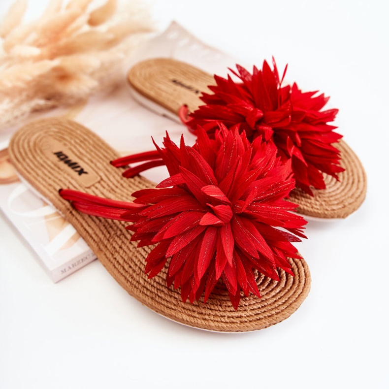 Chinelos de mulher com decoração em tecido Eviana vermelho 1