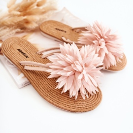 WJ1 Chinelos femininos com enfeite de tecido Rosa claro Eviana 1