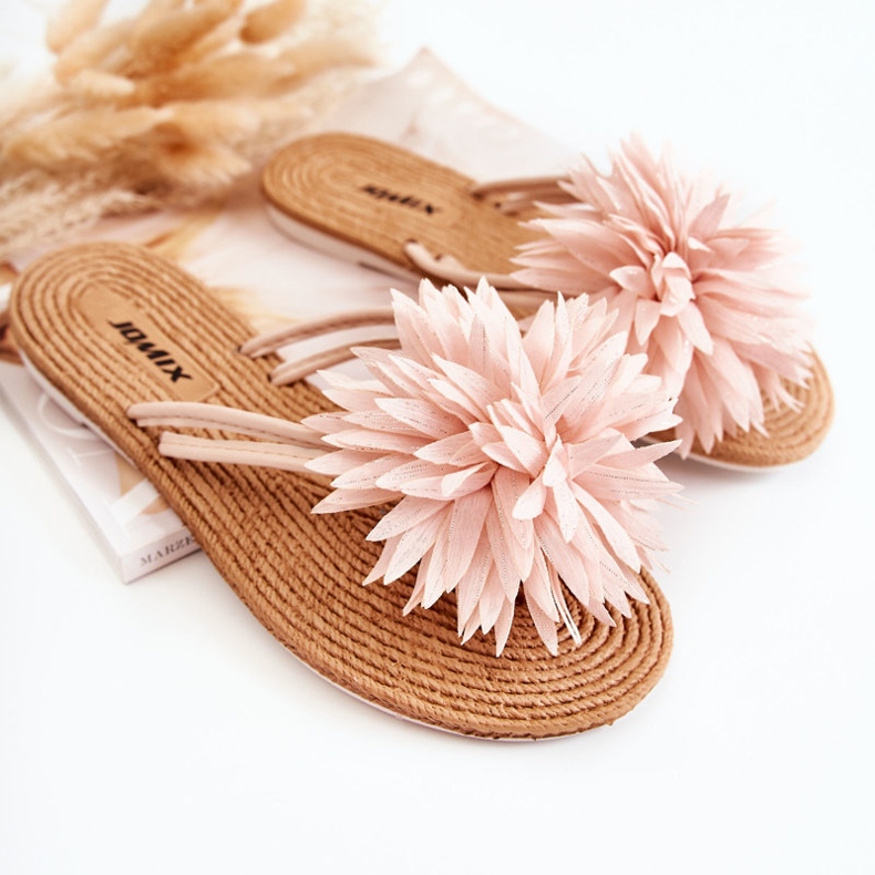WJ1 Chinelos femininos com enfeite de tecido Rosa claro Eviana 1
