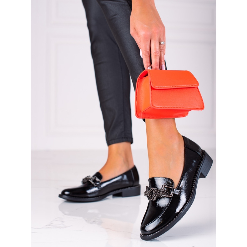 SHELOVET Patente de mocassins femininos preto 2