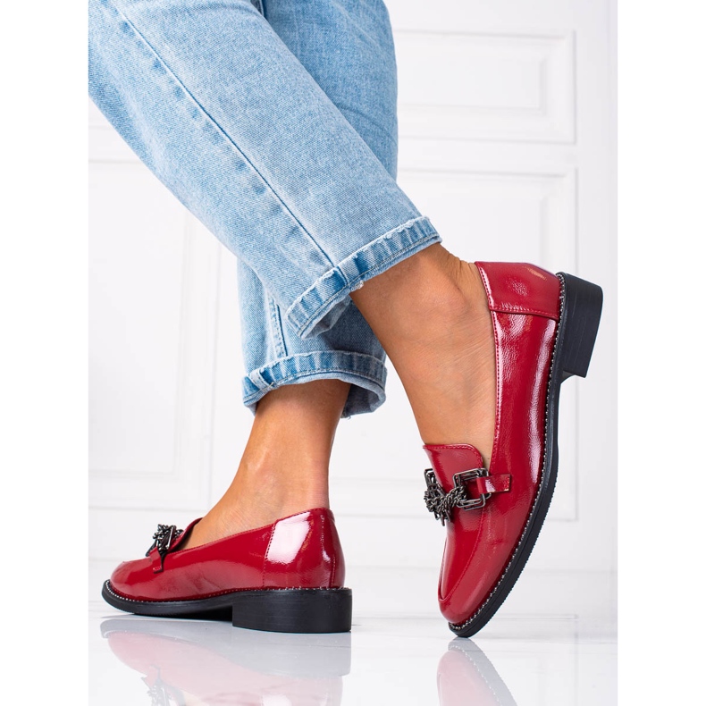 SHELOVET Patente de mocassins femininos vermelho 1