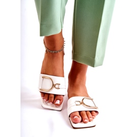 PG2 Chinelos femininos de couro clássico com decoração Shilla branca branco 1