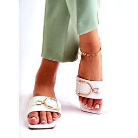 PG2 Chinelos femininos de couro clássico com decoração Shilla branca branco 3