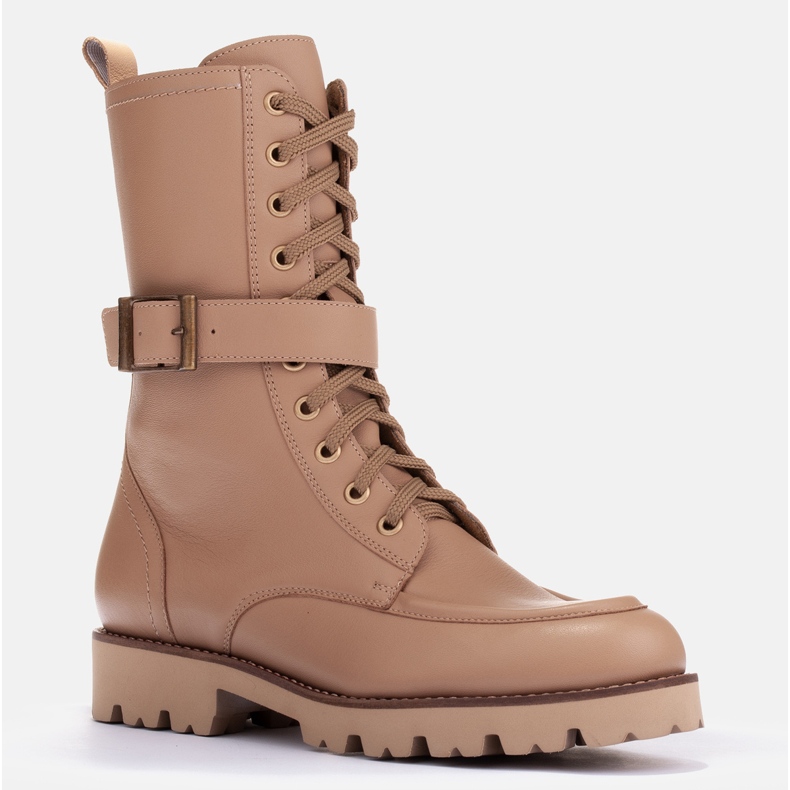 Marco Shoes Botas de couro de flor integral bege 1