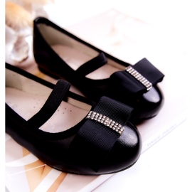 S.Barski Bailarinas infantis de couro com laço decorativo preto clarinho 2