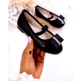 S.Barski Bailarinas infantis de couro com laço decorativo preto clarinho 1