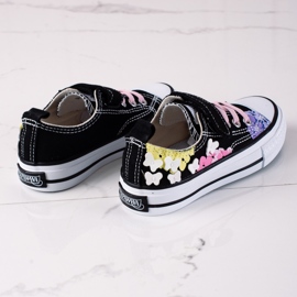 Tênis infantil Shelovet baixo com flores pretas preto multicolorido 1