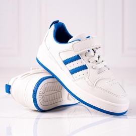 Tênis infantil Shelovet feito de couro ecológico em branco e azul 1