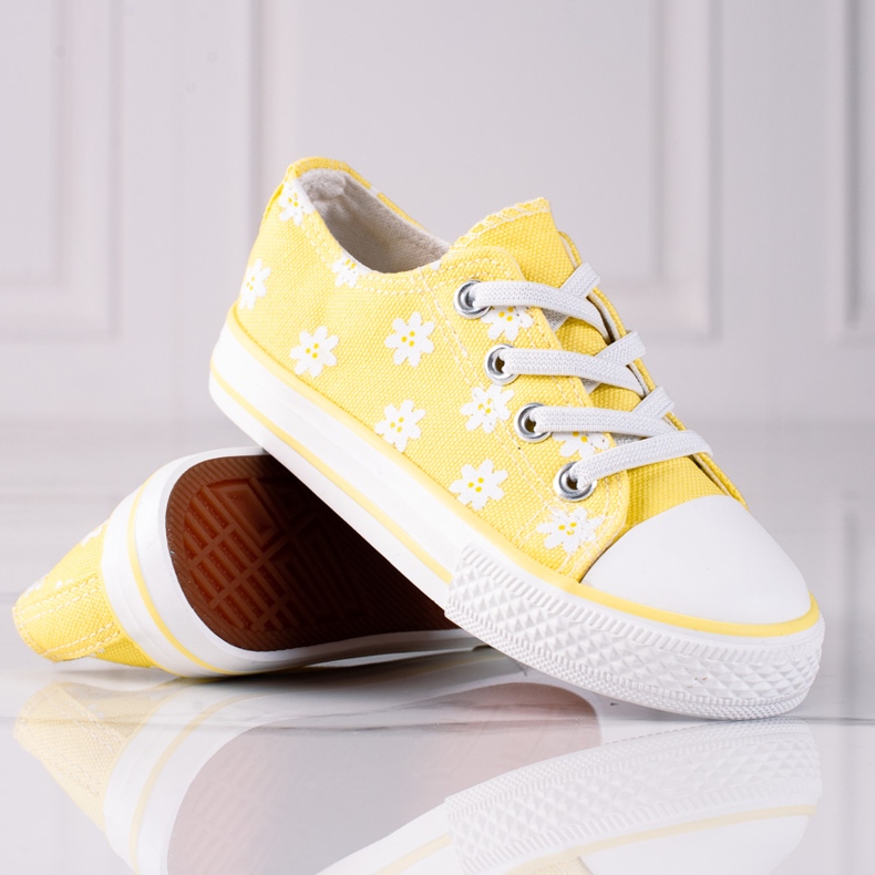 Tênis infantil Vico com flores amarelas branco amarelo 1