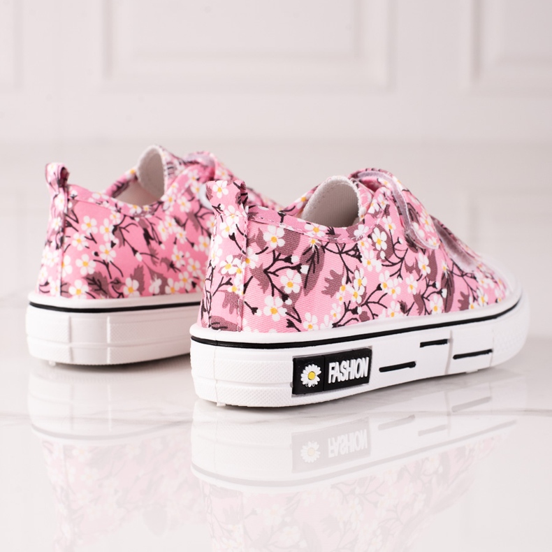 Tênis infantil Shelovet com flores cor de rosa branco amarelo 1