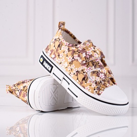 Tênis infantil Shelovet com flores bege branco marrom 1
