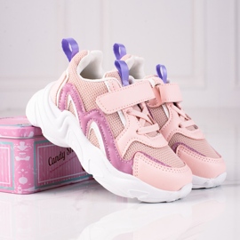 Tênis infantil Shelovet com velcro rosa roxo 1