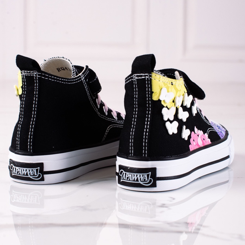 Tênis infantil High Shelovet preto com flores multicolorido 1