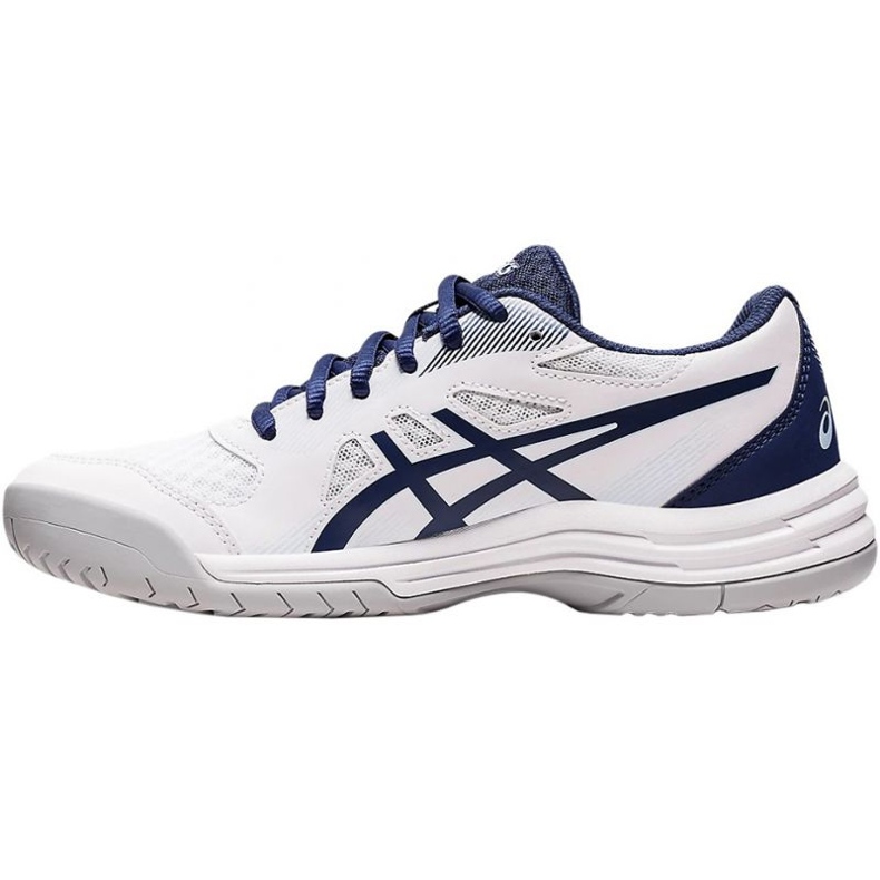 Asics Upcourt 5 W 1072A088 100 tênis de vôlei branco azul marinho 1