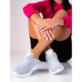 Tênis esportivo SHELOVET cinza claro de mulher com cadarço 2