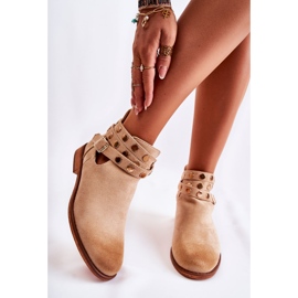 WS1 Botas femininas com jatos em salto plano Bege Larino 2