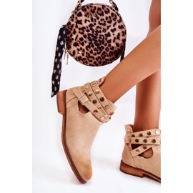 WS1 Botas femininas com jatos em salto plano Bege Larino 1