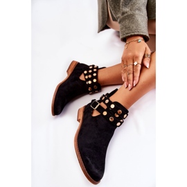 WS1 Botas femininas com jatos em salto plano Black Larino preto 1