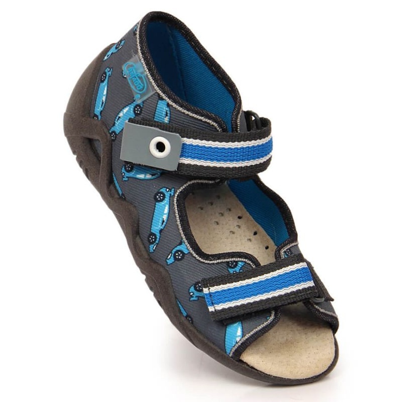 Chinelos de velcro com racer cinza e azul Befado Jr BEF14B 1