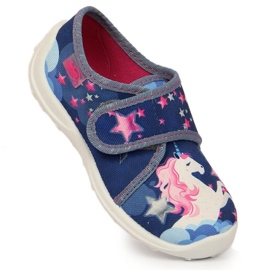 Chinelos de velcro com um unicórnio Befado Jr BEF35A azul marinho azul-marinho 1