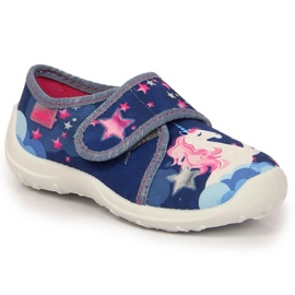 Chinelos de velcro com um unicórnio Befado Jr BEF35A azul marinho 2