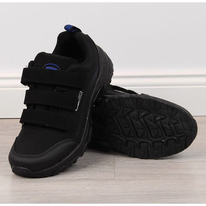 Tênis de trekking American Club W AM838B preto e azul com velcro 1