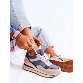 PS1 Tênis esportivo feminino de camurça azul-cinza Elisse rosa 1