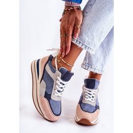 PS1 Tênis esportivo feminino de camurça azul-cinza Elisse rosa 2