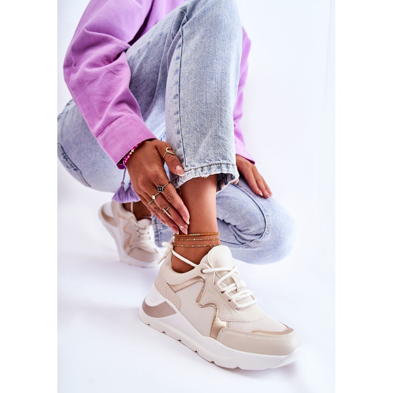PG1 Tênis feminino da moda bege claro Allie dourado 2