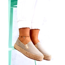 Tênis feminino trançado Slip On Big Star JJ274394 Bege dourado 3