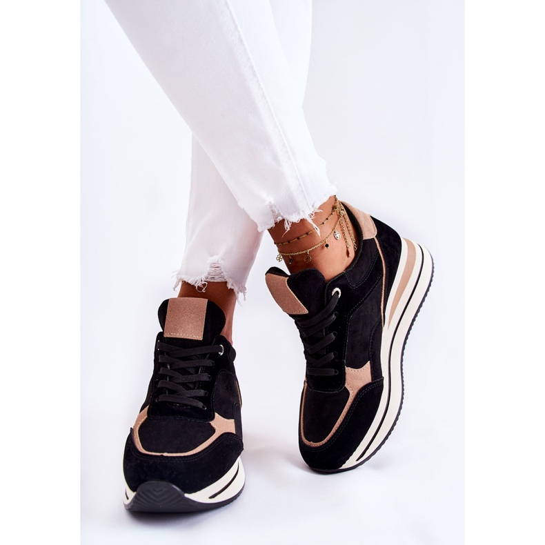 PS1 Tênis esportivo feminino de camurça preto e bege Elisse 2