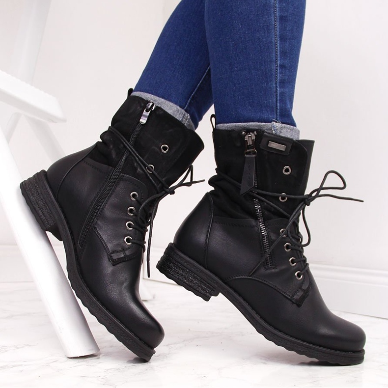 Trabalhadores femininos com cadarço com zíper, Jezzi preto 1