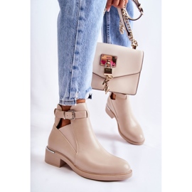 PG1 Botas femininas de couro ecológico em um salto liso bege Marla 1