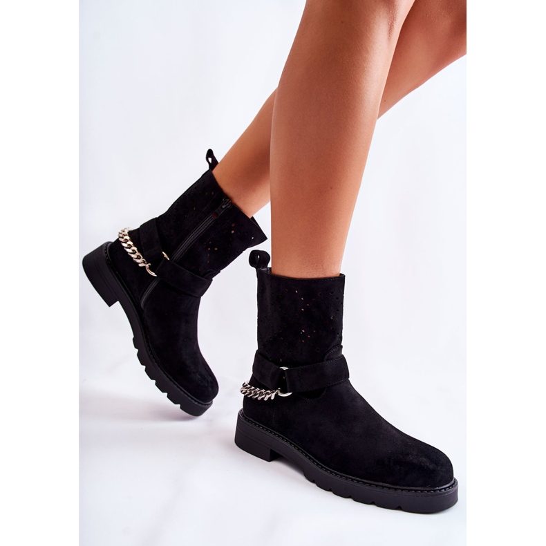 Bota a céu aberto com zíper com corrente Chantelle preta preto 1 Bota a céu aberto com zíper com corrente Chantelle preta preto 1