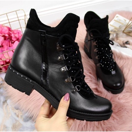 Botas femininas de couro Dolce Pietro pretas com zircônias cúbicas preto 1