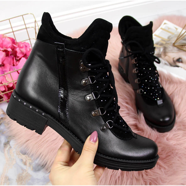 Botas femininas de couro Dolce Pietro pretas com zircônias cúbicas preto 1
