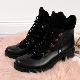 Botas femininas de couro Dolce Pietro pretas com zircônias cúbicas preto 2