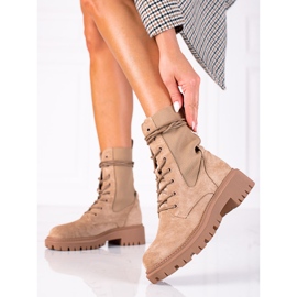 SHELOVET Trabalhadores com atacadores de camurça bege marrom 2