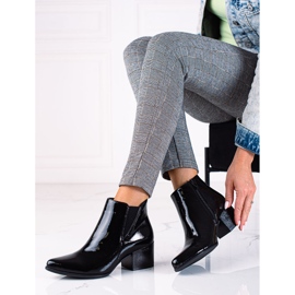 SHELOVET Bota Chelsea lacada preta Sergio Leone com salto alto preto 1