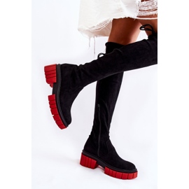 Botas Femininas de Camurça Preto-Vermelho Cheera 2