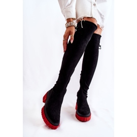 Botas Femininas de Camurça Preto-Vermelho Cheera 1
