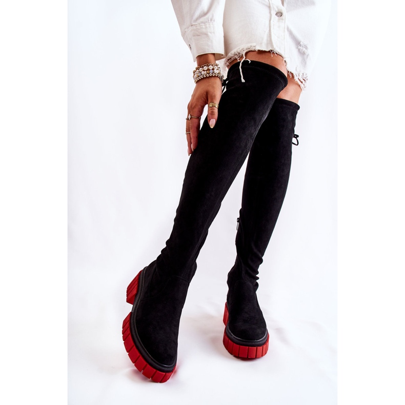 Botas Femininas de Camurça Preto-Vermelho Cheera 1